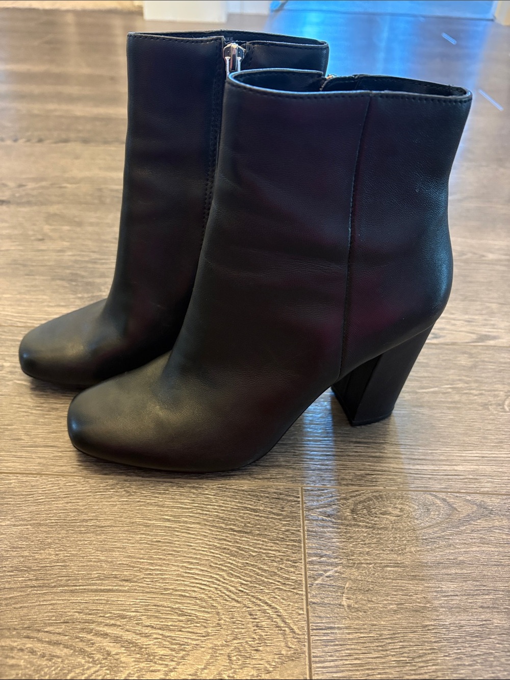 Black Steve Madden Genuine Leather Ankle Boots with Block Heel